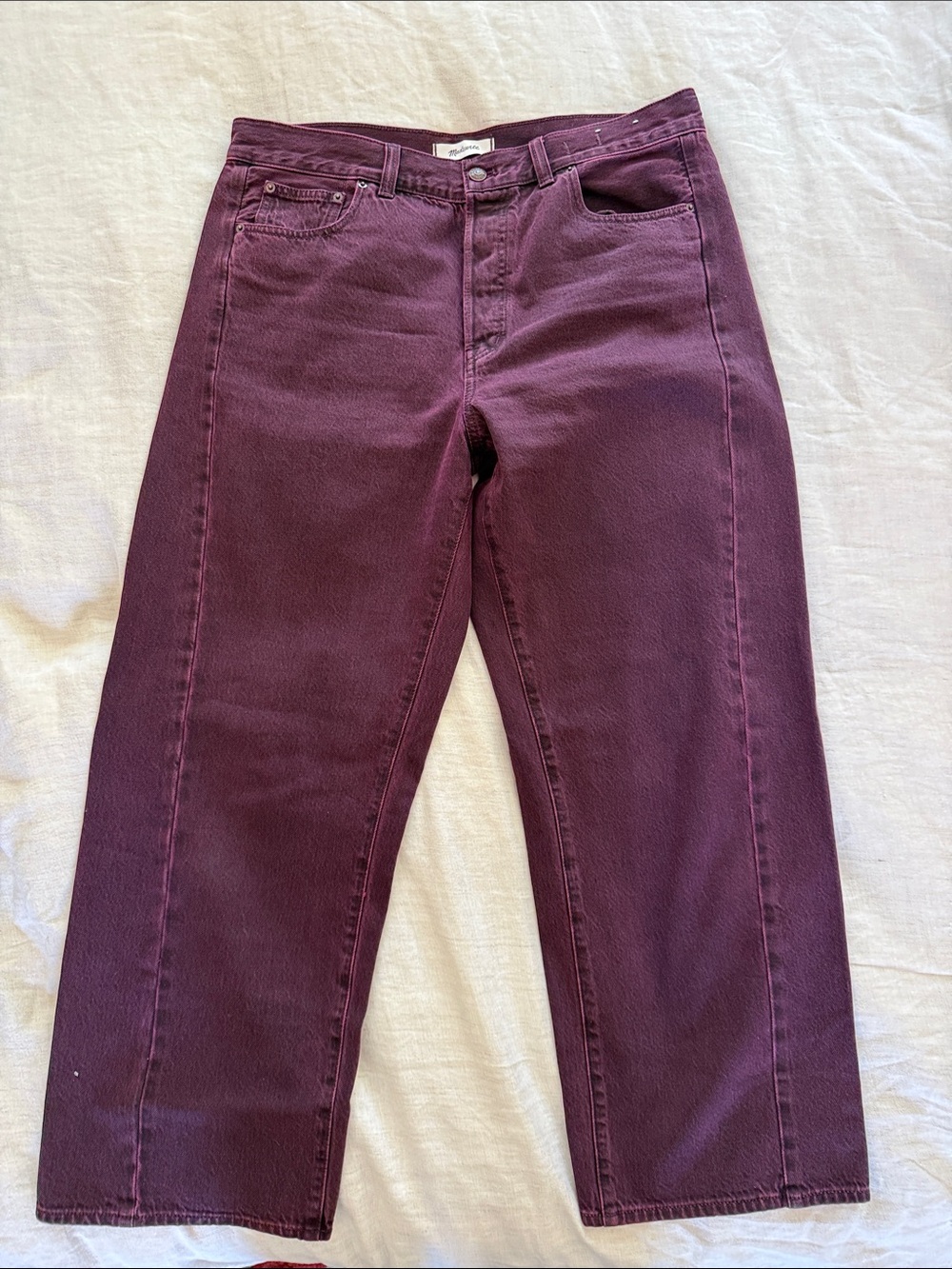 Madewell Barrel Leg Jeans in Dark Burgandy
